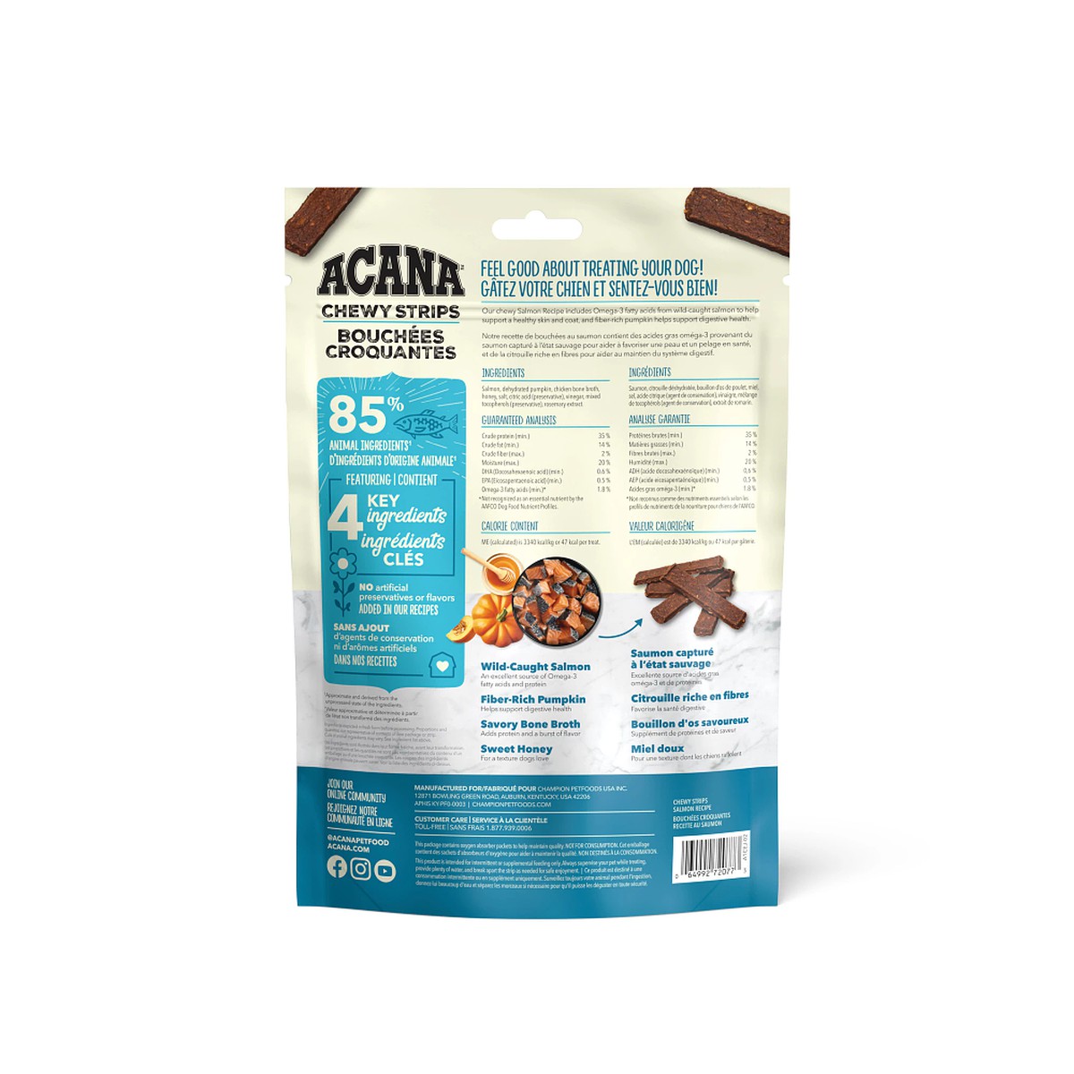 4oz Acana Chewy Strips, Salmon Grain Free Dog Food Soft & Chewy Treats | 316420CUP